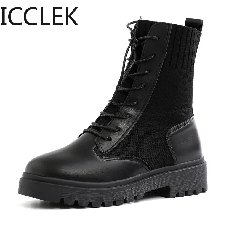 Autumn Boots Women Shoes Woman Boots Fashion Round PU Ankle Boots 2020 Winter Elastic Black Boots Comfortable Boots A250