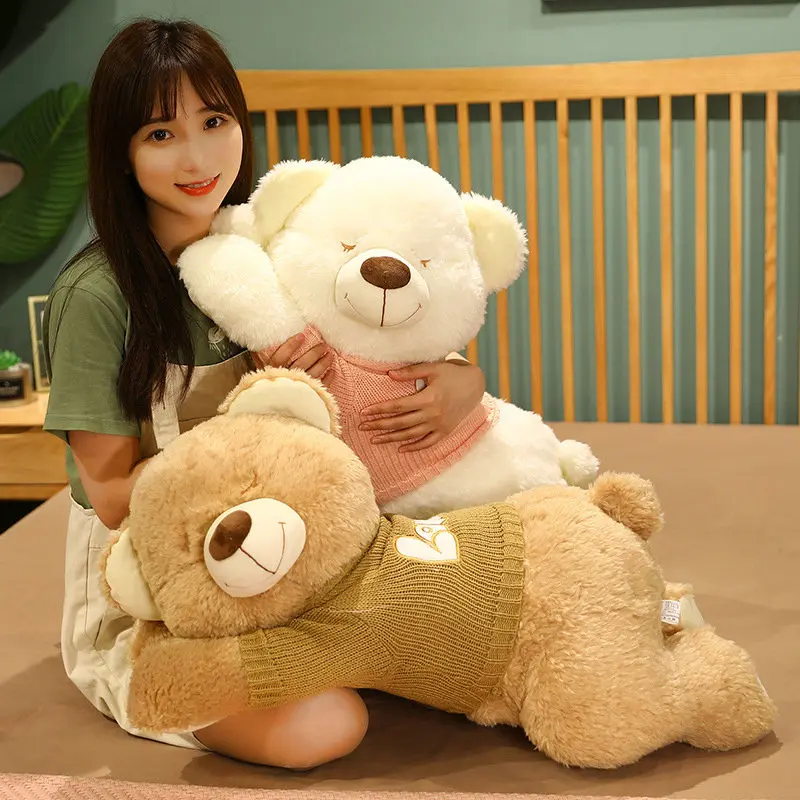 80-100cm Kawaii Animal Plush Bear With Sweater Dolls Stuffed Toys Soft Sleeping Pillow Cushion