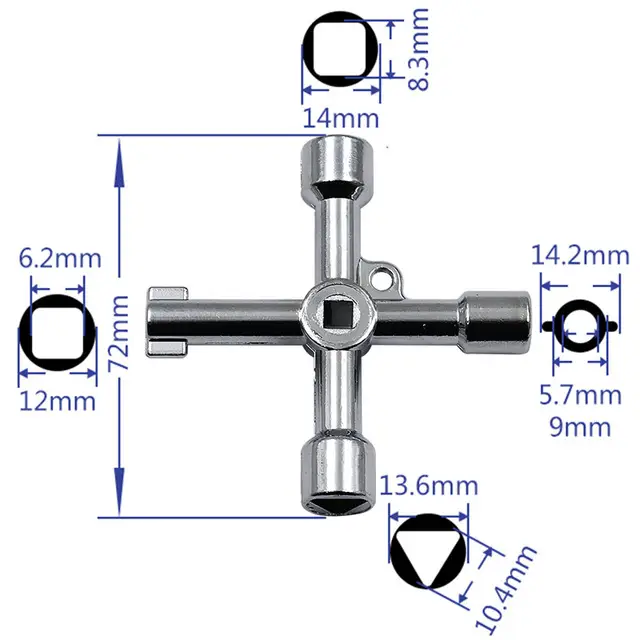 4 Way Universal Cross Triangle Wrench KEY for Train Electrical Elevator Cabinet Valve Alloy Triangle - Image 8