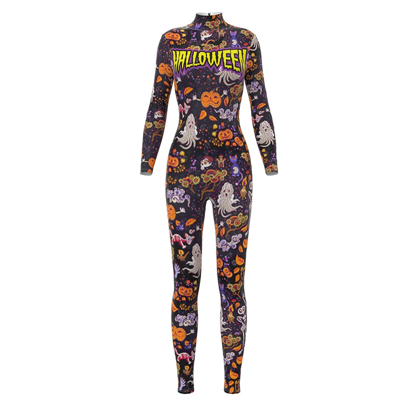 Halloween 2021 Skelet Scary Cosplay Kostuum Jumpsuit Bat Ghost Fancy Print Horror Elastische Vrouwen Mannen Zentai Adult Fancy Schedel