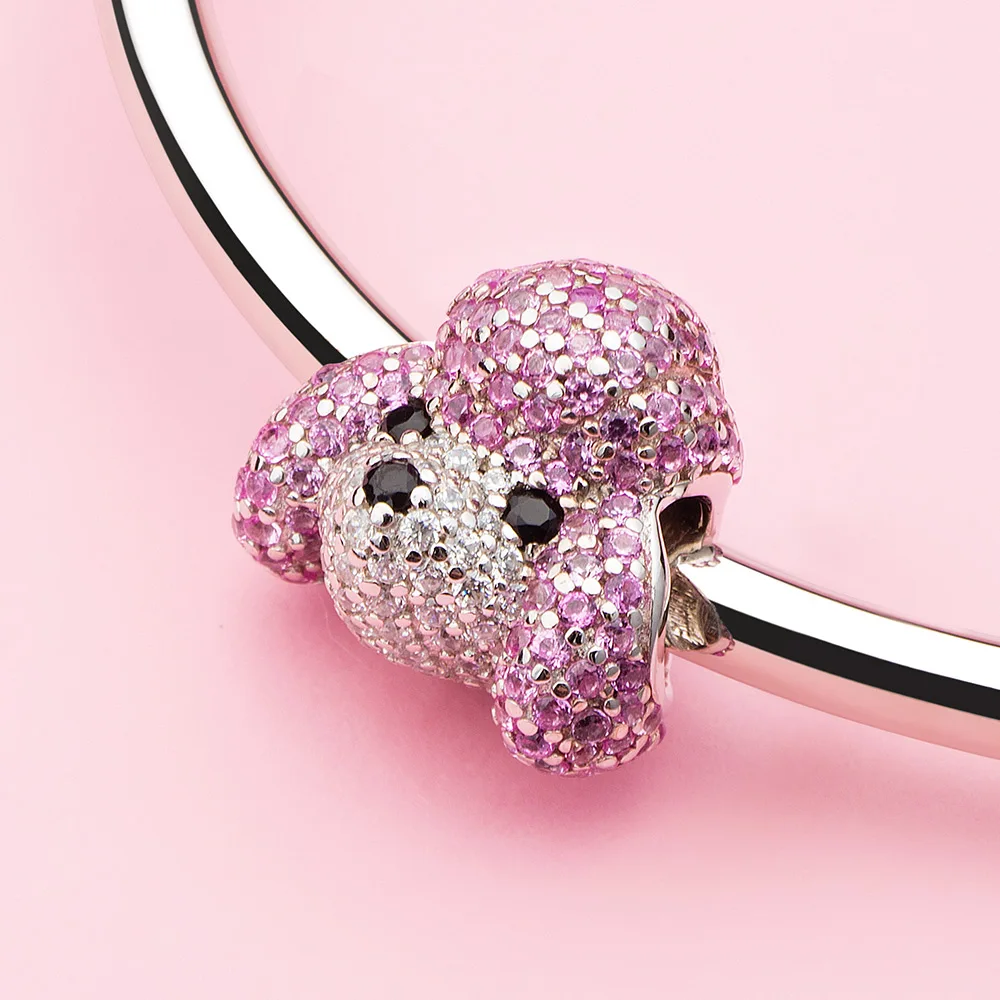 ATHENAIE 925 Sterling Silver Mixed CZ Elegant Poodle Puppy Dog Charms Animal Bead For Bracelet