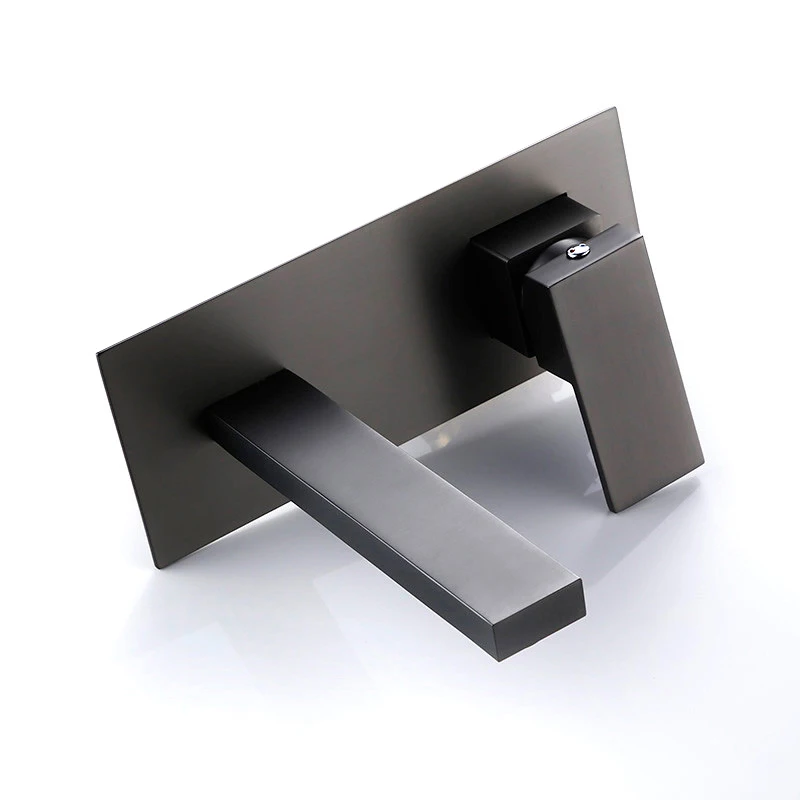 Imagem -02 - Smesiteli-torneira de Pia de Banheiro Torneira de Latão para Parede Misturador de Água Quente e Fria Cozinha Cinza Escovada Fixado na Parede