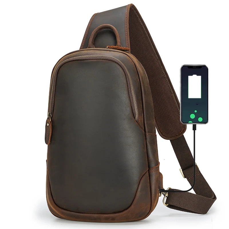 Newsbirds-Sac de poitrine en cuir pour homme, sac à bandoulière, sac à bandoulière, sac à bandoulière, cuir de vachette, sac de procureur, USB, rétro, haute qualité