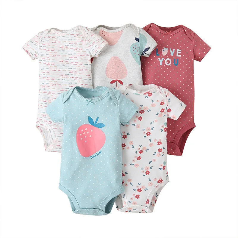 2023 5PCS/Lot Baby Bodysuits 100% Cotton Newborn Baby Boys Clothes Short Sleeve Baby Girls Clothes 0-24M Baby Clothing Jumpsuits