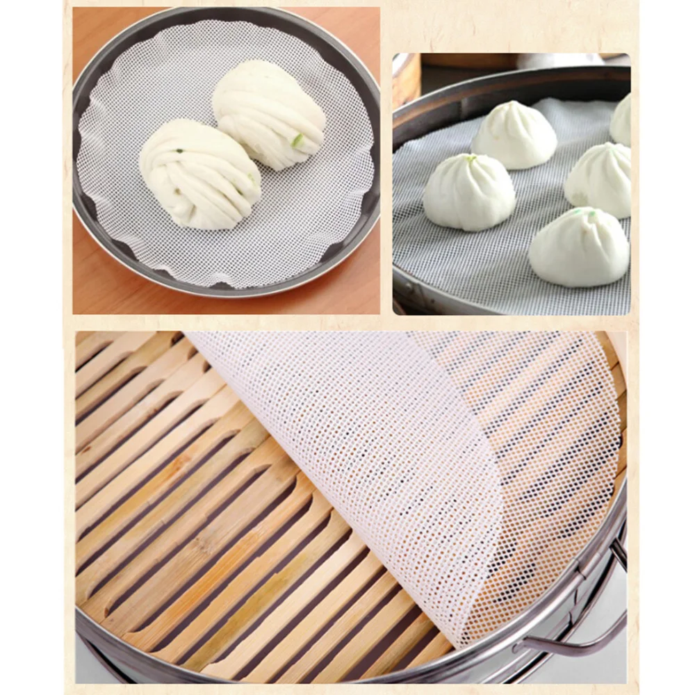 5Pcs 20/24/27/30cm Kitchen Silicone Round Steamer Mat Non-stick Pad Round Shape Steamer Mesh Pads Mat Liners Buns Baking