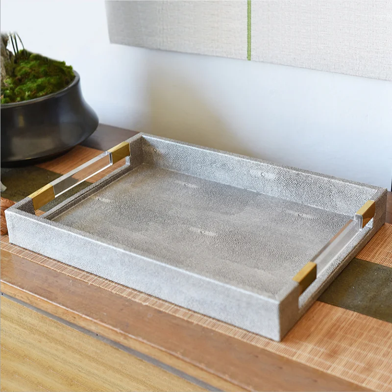 Metal Tray Leather Acrylic Rectangular Beige Storage Plate Jewelry Display Serving Decoration Home Kitchen Organizer Supplies