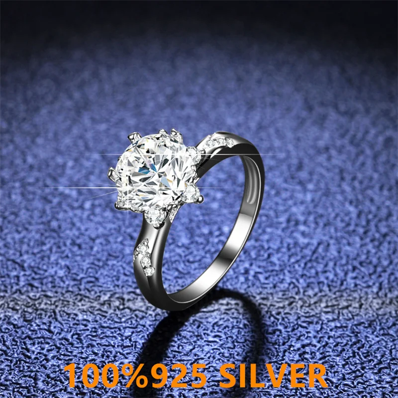 925 colorfast women's Sterling Silver Ring D-COLOR Mossan diamond six claw ring fashion exquisite wedding engagement jewelry