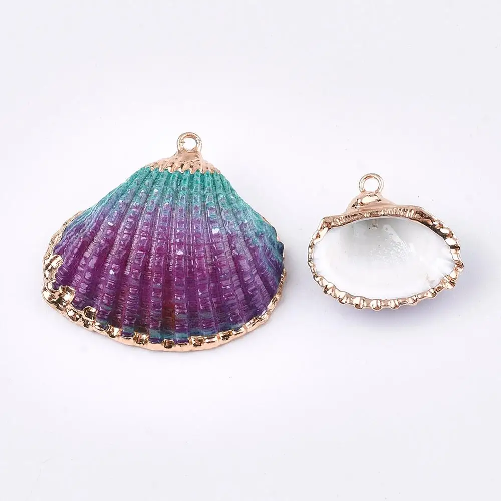 50pcs Colorful Spray Paint & Electroplate Sea Shell Charms Pendants for Jewellry Making DIY Crafts Home Decor Design