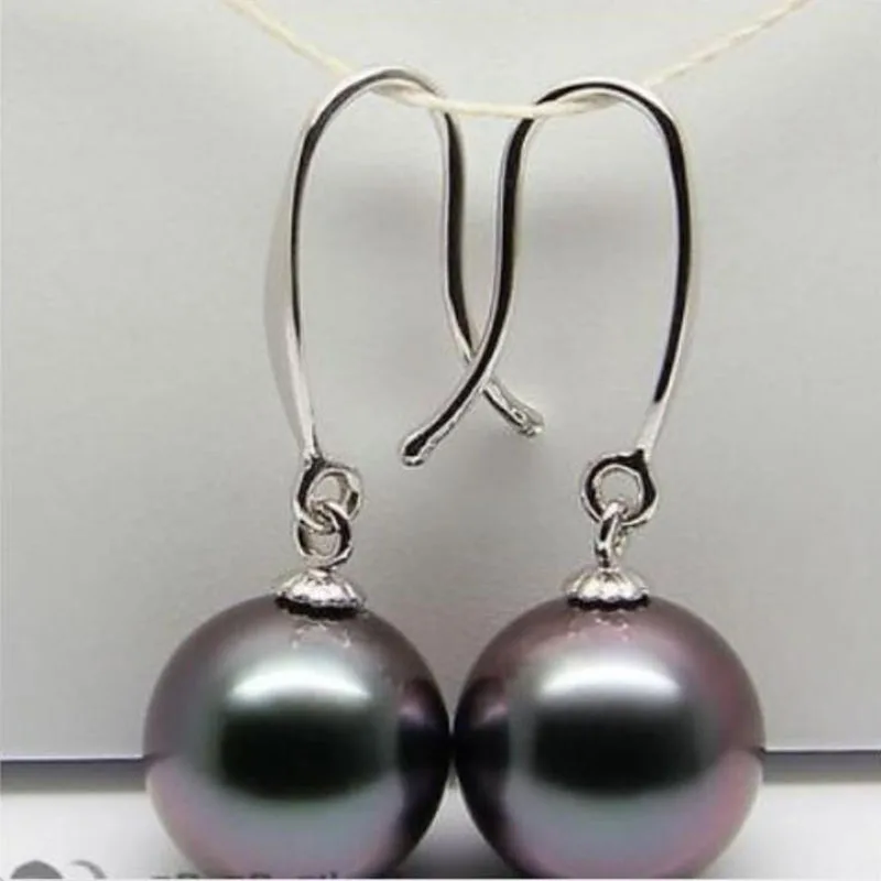 

charming 10-11mm Tahitian round bacl red pearl earring 925s