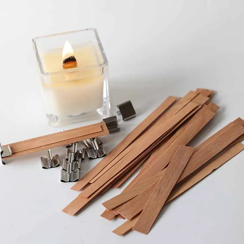 10pcs 6-19mm Wooden Wick Candle With Sustainer Tab Candle Wick Core For DIY Candle Making Supply Soy Parffin Wax Wood Wicks