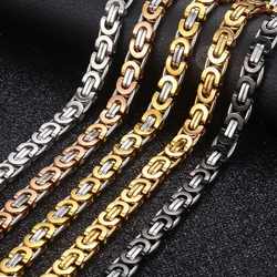 Davieslee Necklace for Men Flat Byzantine Link Black Gold Silver Color Chain Stainless Steel Vintage Jewelry 6/8/11mm LKNM22