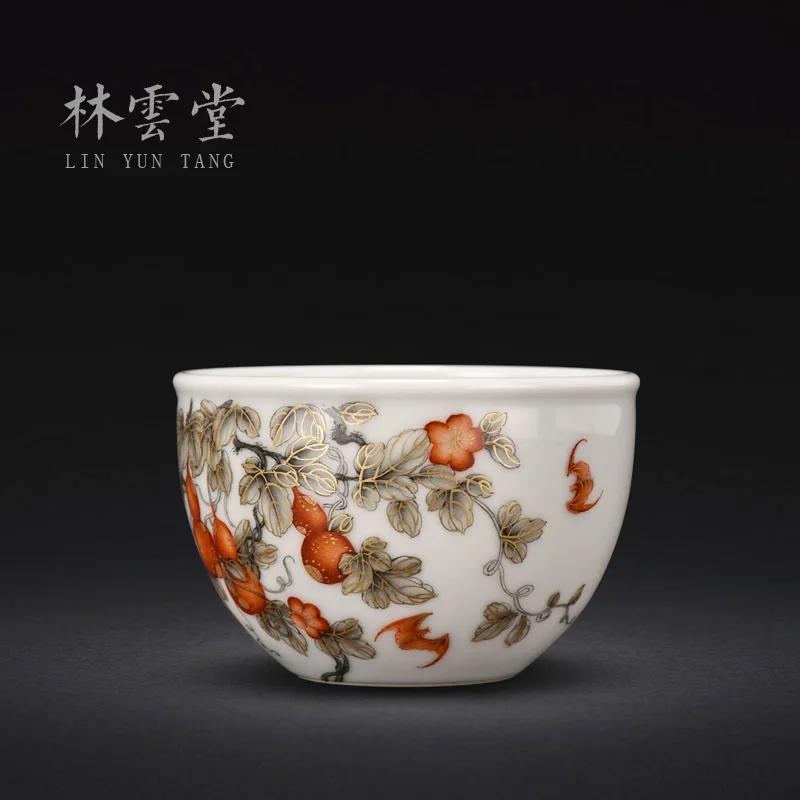 Lin Yuntang hand made ceramic cup hand painted ink color alum red gold gourd cup large capacity ferro cup Jingdezhen