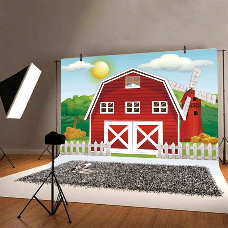 Trang Trại Phông Nền 1st Động Vật Bữa Tiệc Sinh Nhật Vui Vẻ Cho Bé Tắm Trẻ Em Hoa Barnyard Nền Chụp Ảnh Bé Trai Bé Gái Photocall Biểu Ngữ