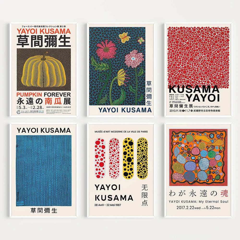 Yayoi Kusama Artwork Exhibition Posters and Prints Gallery Wall Art Pictures Museum Canvas Painting for Living Room Home Decor