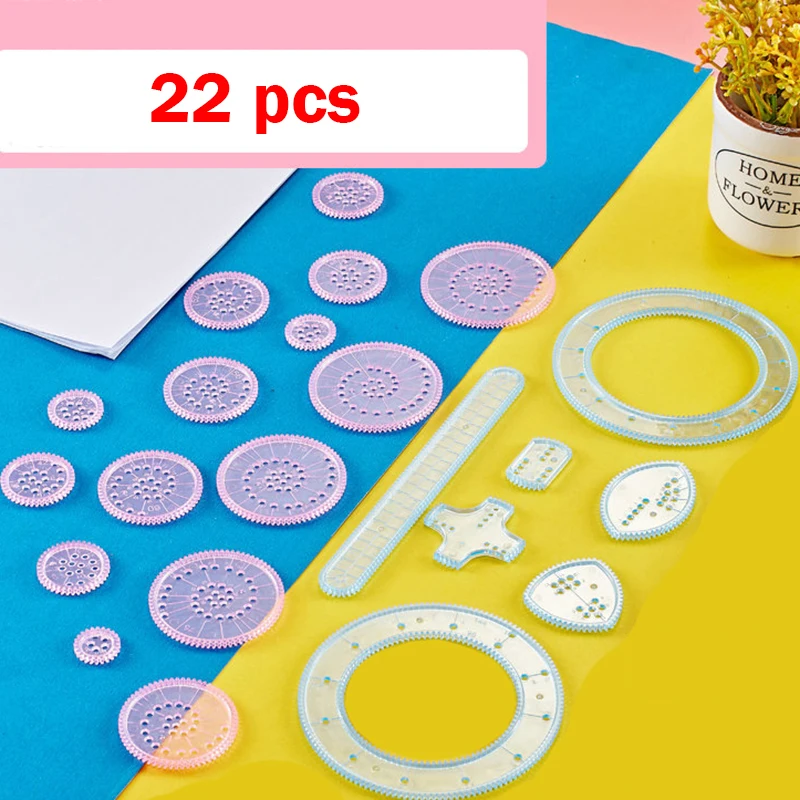 22pcs/set Gears Wheels Drawing Accessories Spirograph Painting Toys Kit Interlocking Kids Creative Educational Toy Spirographs