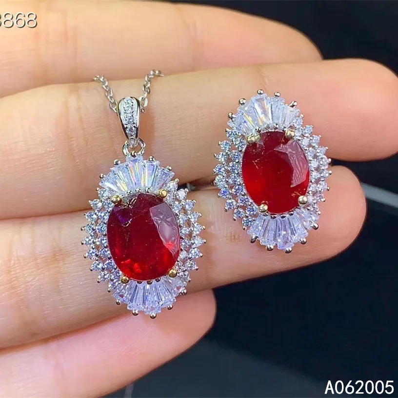 

KJJEAXCMY Fine Jewelry 925 sterling silver inlaid natural ruby female ring pendant set vintage supports detection