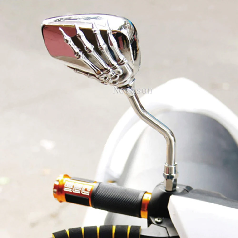 Universal 2pcsSet Motorrad Chrome SKELETON Schädel HAND Klaue Seite Spiegel Zwei-farbe geist klaue spiegel Rückansicht Für motorrad