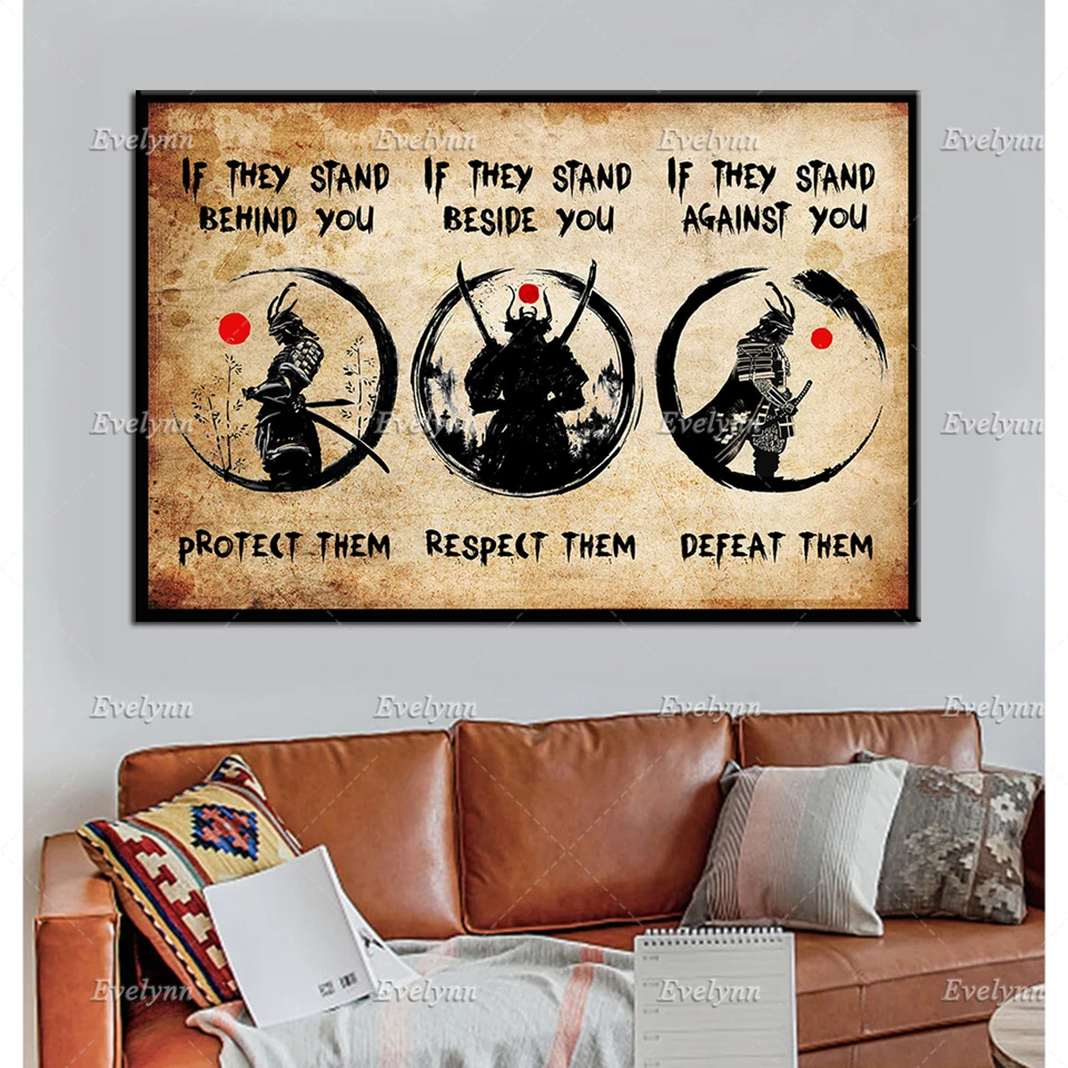 

Samurai Japanese Style Retro Poster If They Stand Behind You Protect Them Poster Wall Art Prints Home Decor Canvas Unique Gift