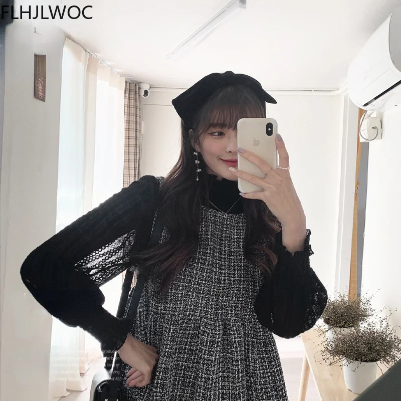 Chic Korea Feminine Vestidos Hot New Year Date Girls Women Japan Style Retro Vintage Sleeveless Little Smalll Plaid Vest Dress