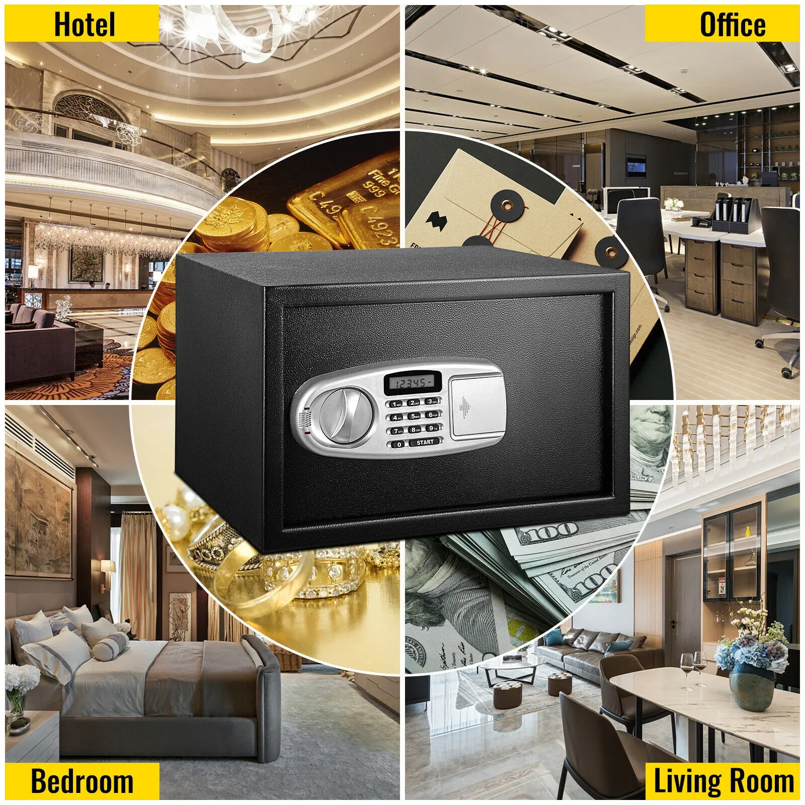 Vevor 34L Verborgen Beveiliging Geld Opslaan Collectie Componenten Home Hotel Digitale Toetsenbord Elektronische Code Lock Storting Kluis