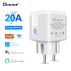 GIRIER Tuya 스마트 와이파이 플러그 20A 원격 제어 스마트 소켓 콘센트 EU 전원 모니터 타이머 기능 Alexa Google 홈과 함께 작동