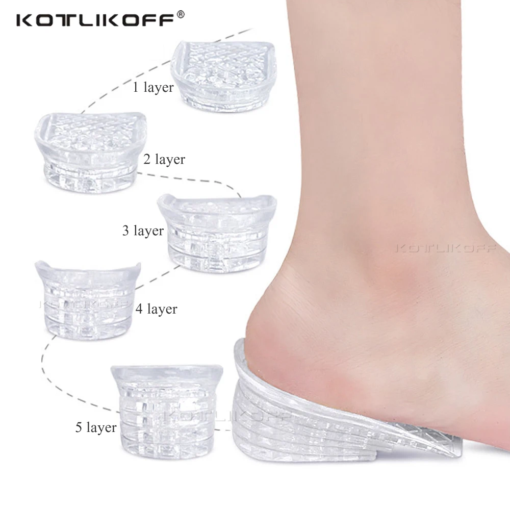 KOTLIKOFF Invisible Height Increase Insoles Adjustable 0.6-3cm UP Women Men Heel Pads Silicone Gel Lift Insole Elastic Heel Pads