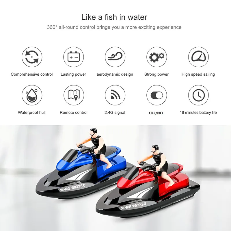 2.4G Remote Control Motorboat Full-sealed Waterproof 20KM/H High Speed 100M Control Dual Motor Drive Electric RC Boat Kids' Toy