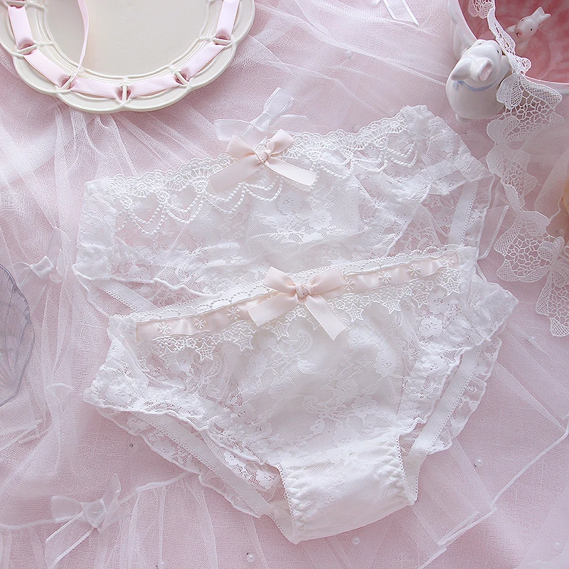 Wriufred Sweet lace princess girl lingerie underpants heart cute loli small chest gathered bra sexy steel ring underwear set