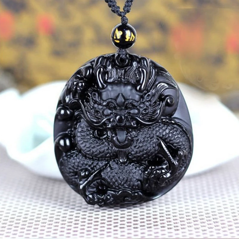 100% Original Obsidian Dragon Necklace Dragon Jade Pendant Necklace Obsidian Lucky Pendant Jade Jewelry
