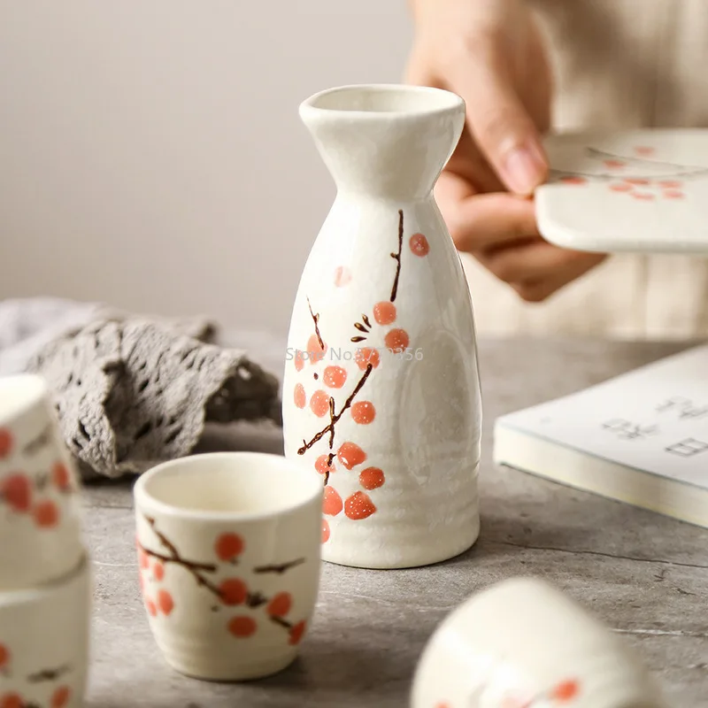 Japanese Hand-painted Underglaze Color Ceramic Household Restaurant Creative Wine Glass Pot Warming Wine Bottle Set Combination