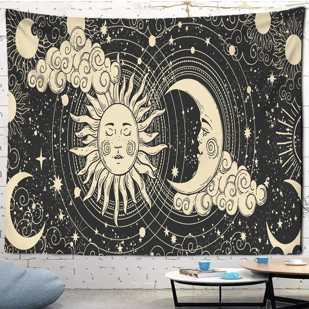 India Mandala Tapestry Wall Hanging Sun Moon Tarot Wall Tapestry Wall Carpet Psychedelic Tapiz Witchcraft Wall Cloth Tapestries