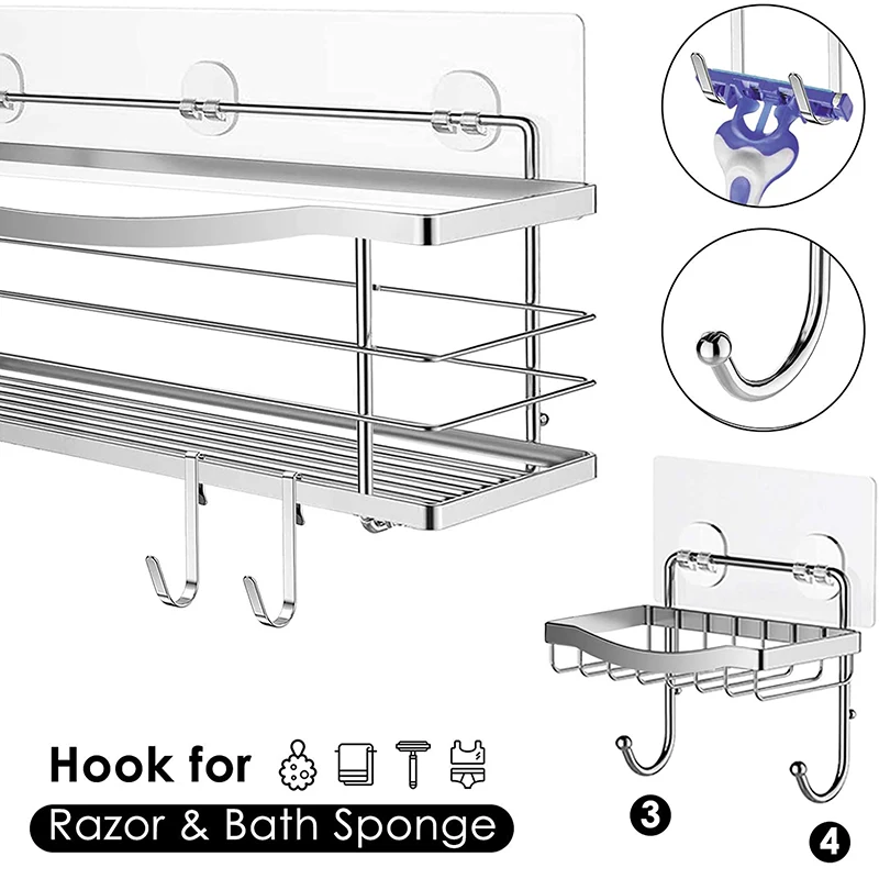 Wall-mounted Storage Rack for Bathroom, Shower Caddy, Shelf for Shampoo, Conditioner, Sponge, Razor, Soap Dish for Kitchen