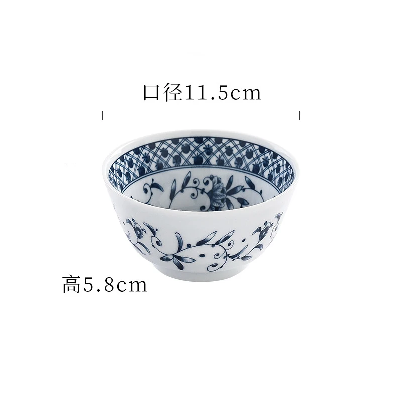 Japanese Ceramic Salad Rice Bowls, Classical Blue and White Kitchen Tableware, Household Restaurant Soup Noodle Bowl, 6Pcs Set