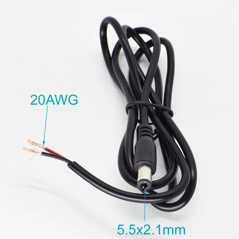 1pc 1M/3.3FT 20AWG DC Power 5.5x2.1mm Male Plug 2pin wire DIY Pigtail Cable with 5V5A Rating