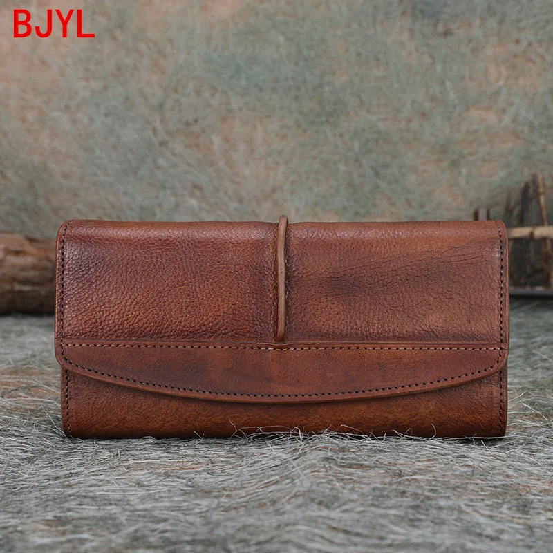 2020 Ladies Coin Purse Leather Women Wallet Genuine Leather Female Long Wallet Tri-fold Retro Leather Card Holder Wallets Zipper