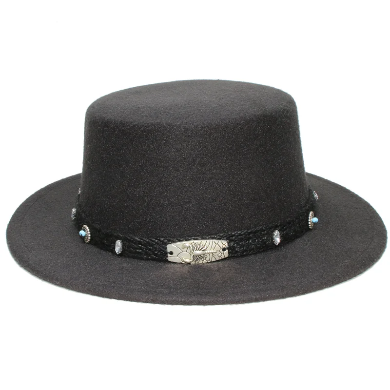 Retro Unisex Women Men /Kid Child Wool Fedora Flat Dome Oval Top Bowler Porkpie Pork-pie Hat Scorpio Knitted Band  (54/57cm)