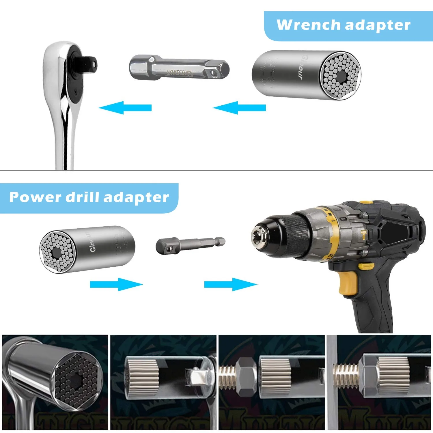 Hot Power Drill Ratchet Bushing Spanner Key Magic Multi Hand Tools 7-19mm Universal Torque Wrench Head Set Socket Sleeve