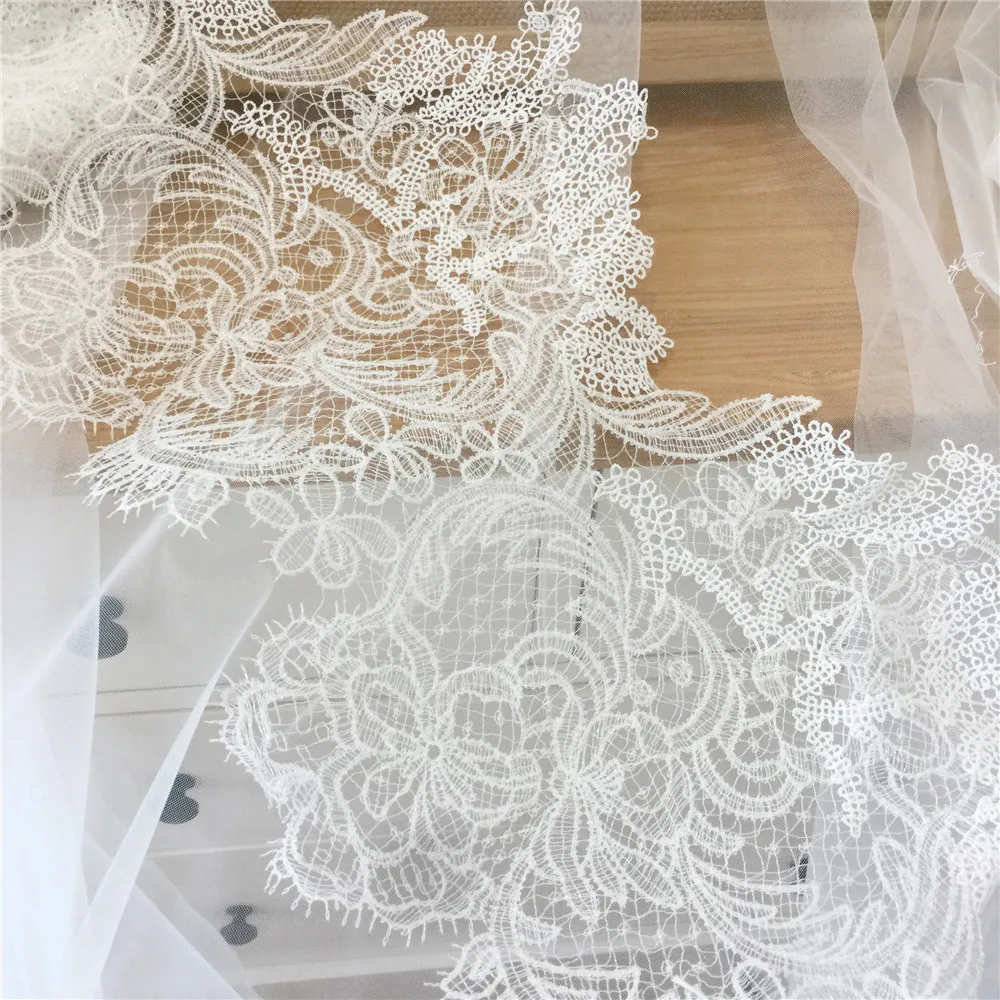 Quality Bridal Gown Lace Trim , Double Eyelash Crochet Wedding Trim in Ivory, Scalloped Trim DIY 27cm Wide