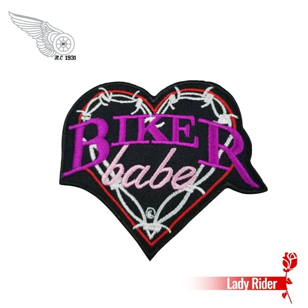 Heart shape biker babe patch Custom iron on Embroidery Patches clothing decoration Free Shipping cloth stickers