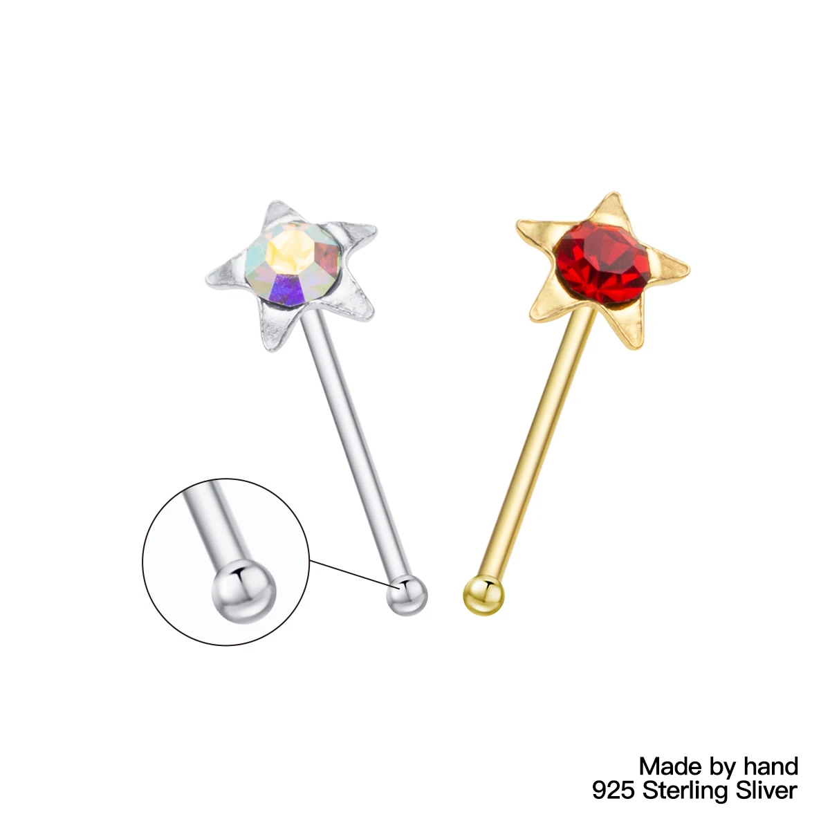 36Pcs 925 Sterling Silver Nose Piercing Jewelry Crystal Star Shape Pircing Nariz Percing Nez