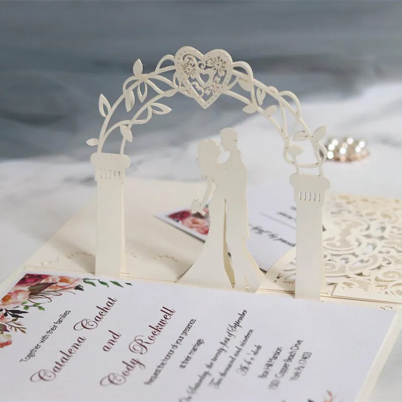 10/20Pcs White Gold Pearl Paper Laser Cut Wedding Invitations Card European Wedding Bridal Shower Decor Gift Greeting Card Kits - view 4