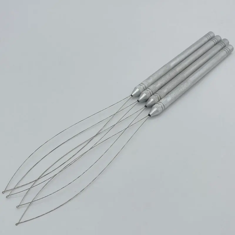 6 piece Metal Handle Loop Pulling Needle with fixed loop for Nano ring Hair Extension