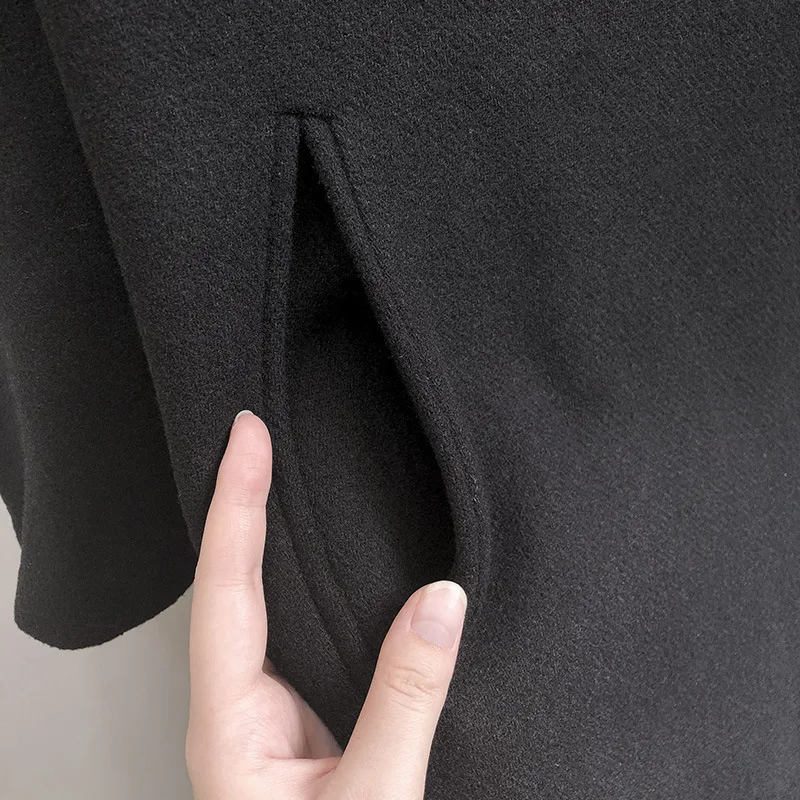 Fashion Streetwear Long Winter Fashion Wool Coats Double Breasted Wool Blend Coat And Jacket Turn-down Collar Coat Femenino