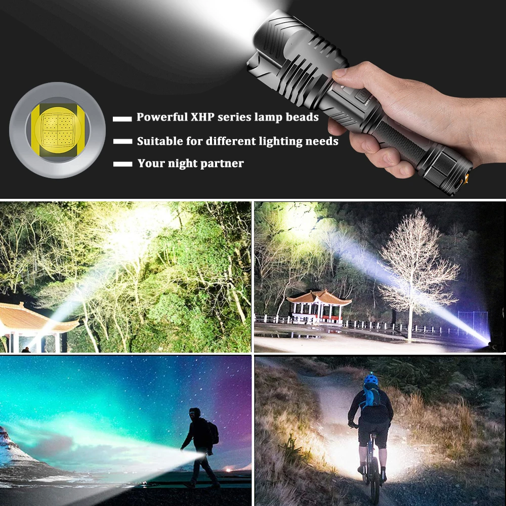 Quad-core XHP90 super bright LED Flashlight With smart chip Waterproof With bottom outdoor safety hammer By 26650 battery