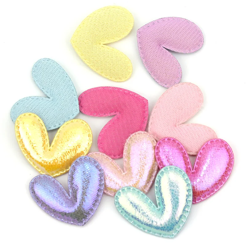 35Pcs 3.5*4cm Shiny PU Leather Heart Padded Appliques For DIY Hairpin Headwear Gifts Crafts Decoration Clothing Accessories