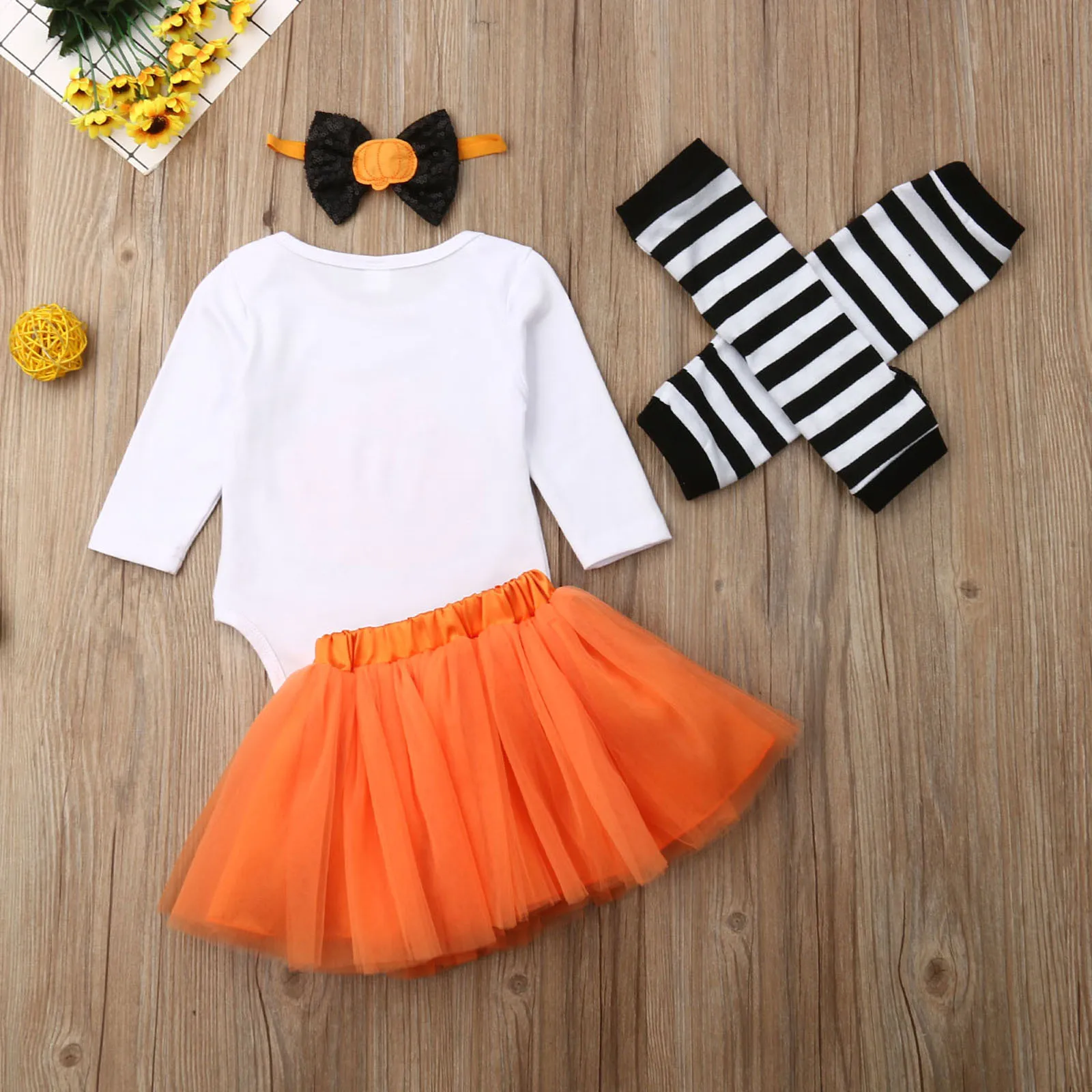 Newborn Baby Girl Clothes My First Halloween Costume Long Sleeve Romper Tulle Tutu Skirt Warm Leggings Headband Outfit