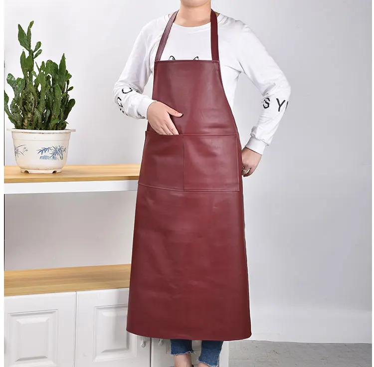 PU Soft Leather Apron Waterproof Oil-proof Adult Kitchen Cooking Waist Wear-resistant Overalls Men and Women Enlarged Bib