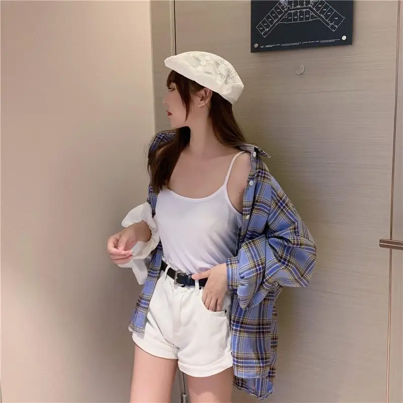 Koreaanse Stijl Plaid Klassieke Losse Shirts Blouse Vrouwen Dagelijks Alle-Match Leuke Student Vrouwen Kleding 2020 Nieuwe