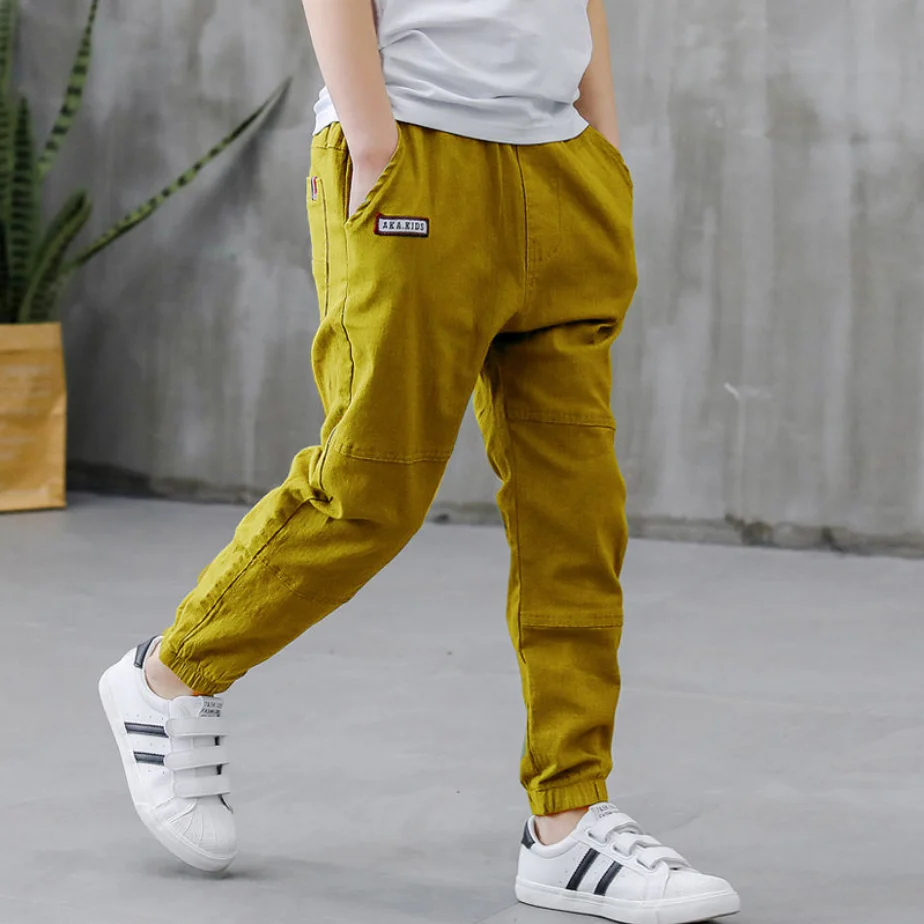 Summer Pants Boys 2021 New Casual Solid Cotton Linen Elastic Waist Trousers Children\'s Clothing Mosquito Sweatpants Multicolor