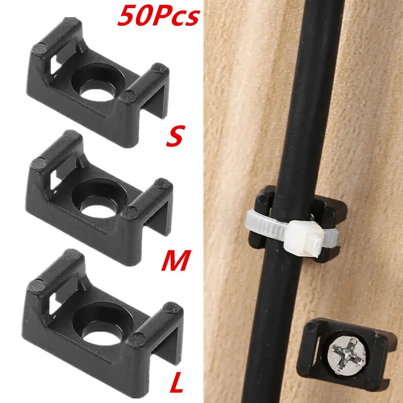 

50Pcs Cradle Tie Mounts Bases Clips Cable Holder Zip Tie Bases Fasteners for Wire Management Offices Sheds Gardens Garages